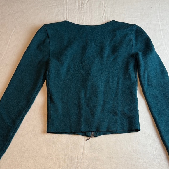 Abercrombie & Fitch Teal Ribbed Square Neck Knit Sweater Crop Front Zip Size S - Picture 10 of 12